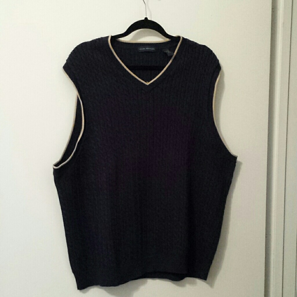 A navy sweater vest